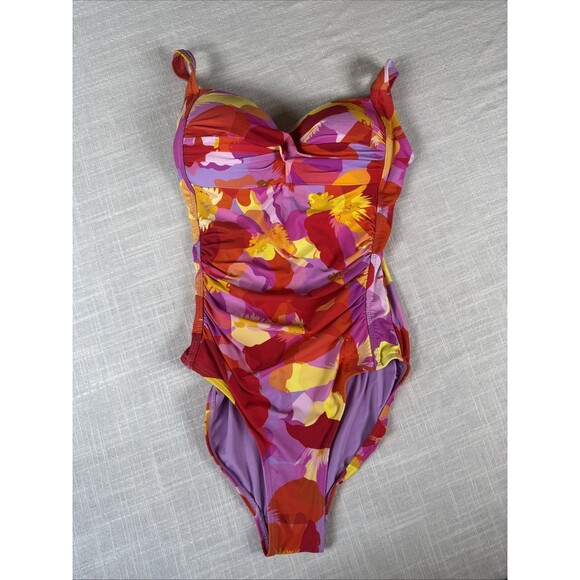 Nip Tuck Mauve Poppies Joanne Twist Front Design Tummy Control Swimsuit Sz 4 - Picture 4 of 11